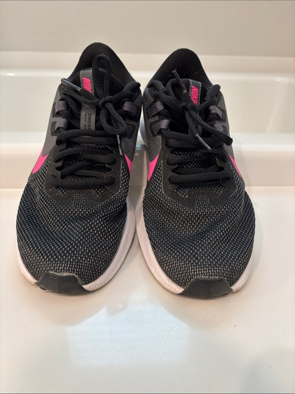 Nike Women's Black with Pink Swoosh Athletic Sneakers